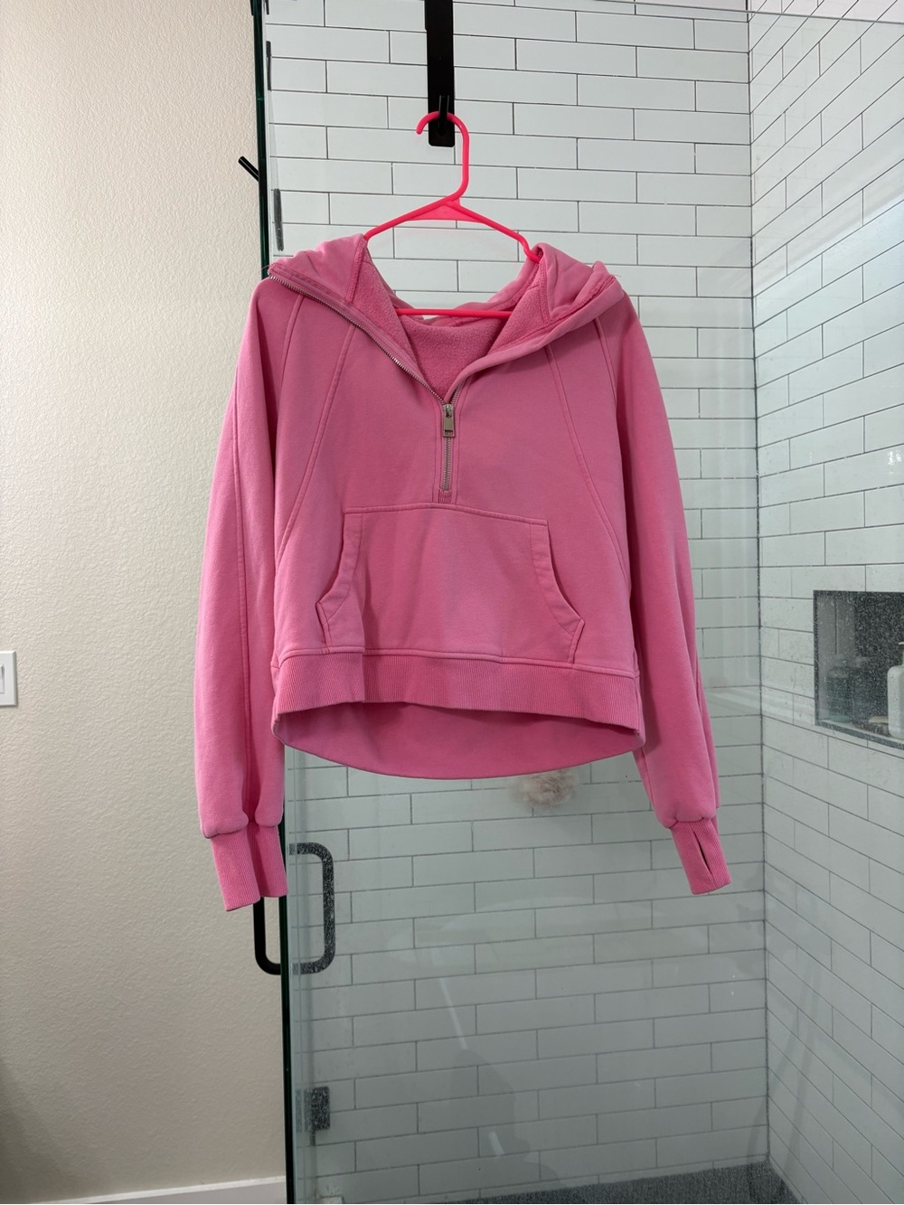 Pink Half-Zip Hooded Sweatshirt Top